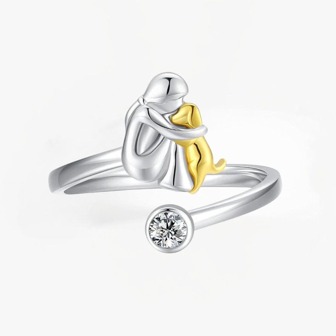 Two Tone Dog Hug Cubic Zirconia Open Adjustable Ring