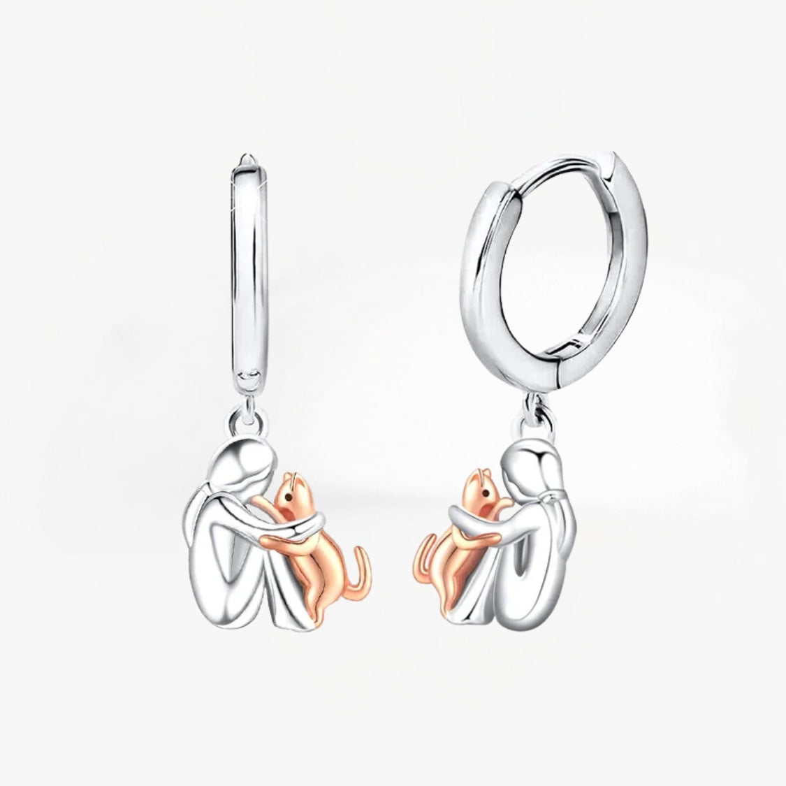 Cat Hug Charm Drop Huggie Hoop Earrings