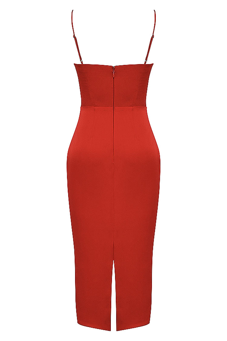 Satin Square Neck Spaghetti Strap Corset Slip Midi Dress