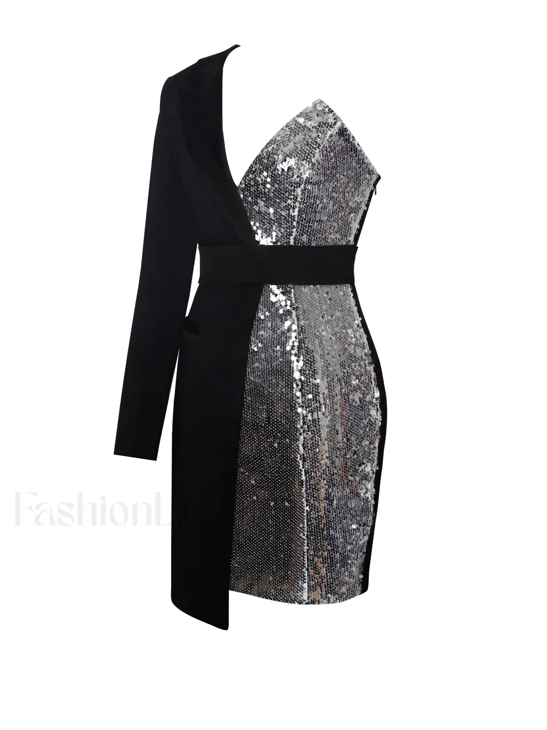 Silver Night Black Sequin Graceful Crepe Tuxedo Blazer Dress