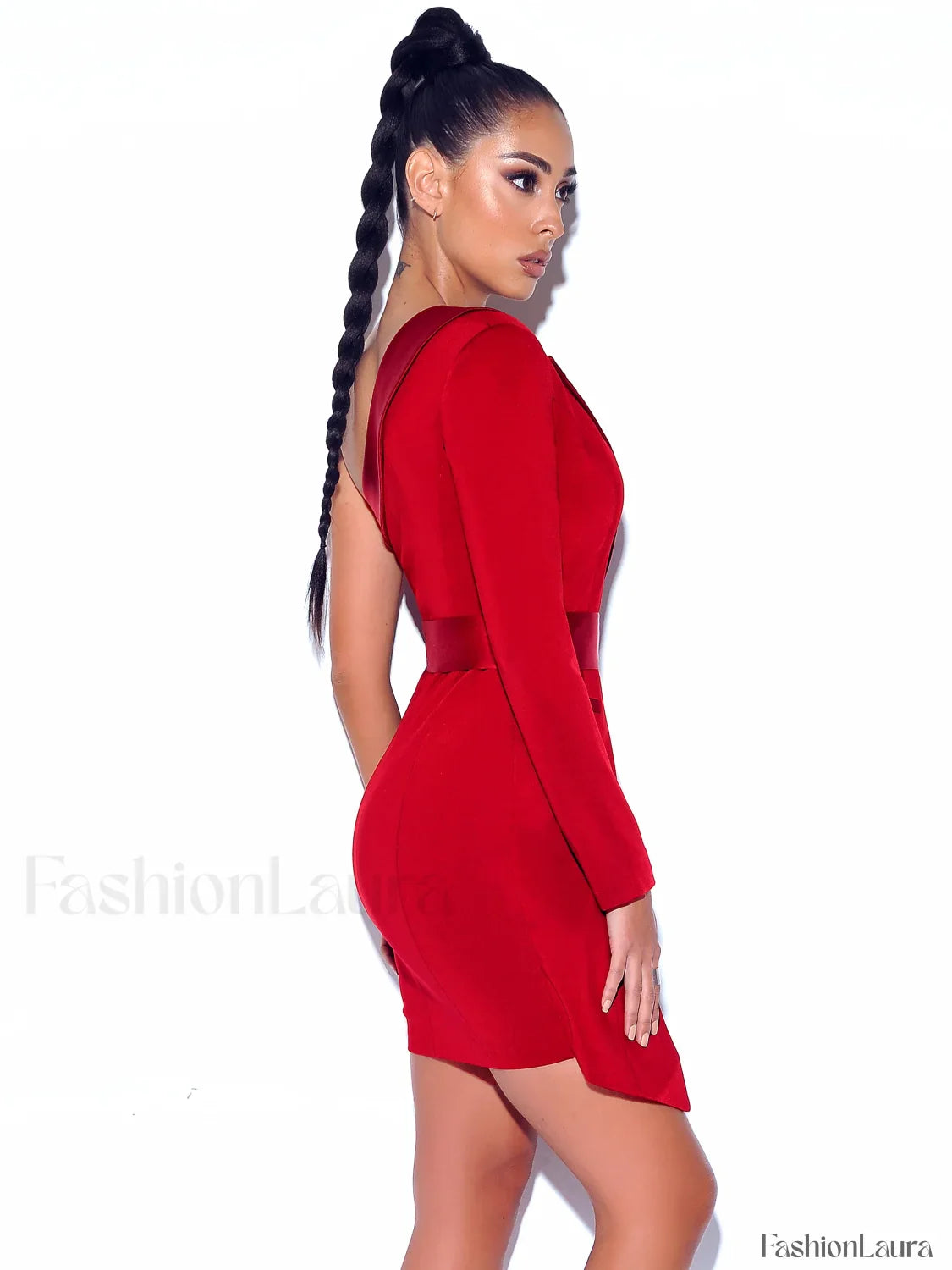 Silver Night Wine Red Graceful Sequin Crepe Tuxedo Blazer Dress