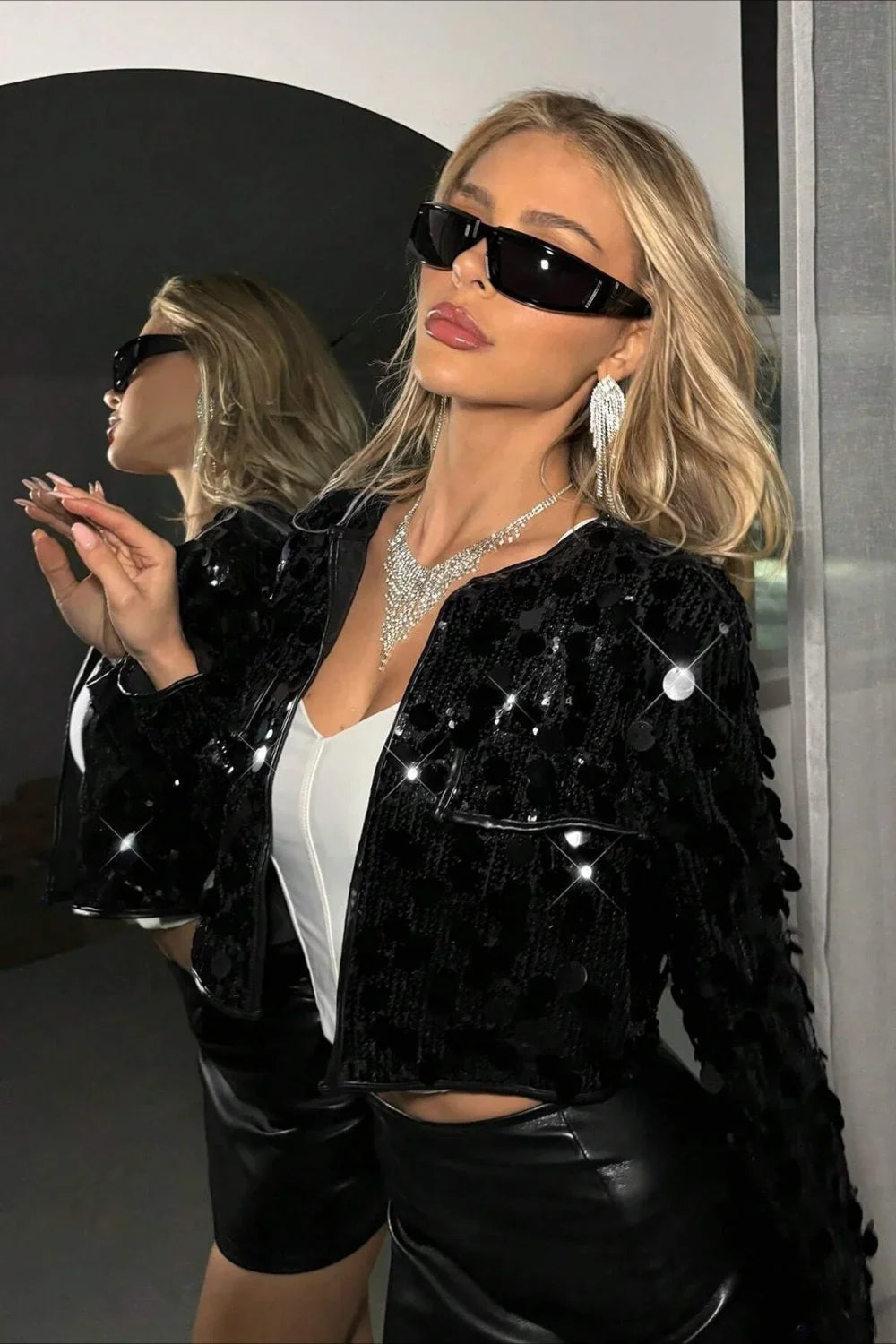 Silver Sequin Fashion Coat