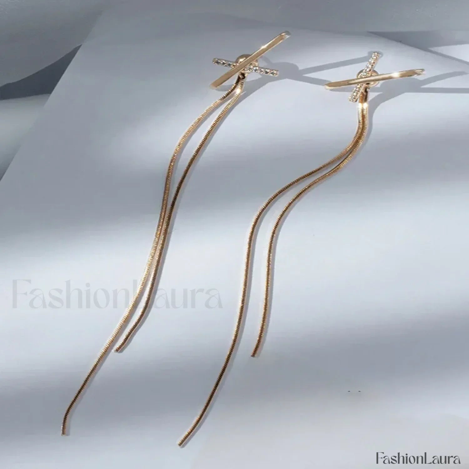 Simple Cross Long Chain Tassel Drop Gold Silver Piercing Trendy Ear Earring