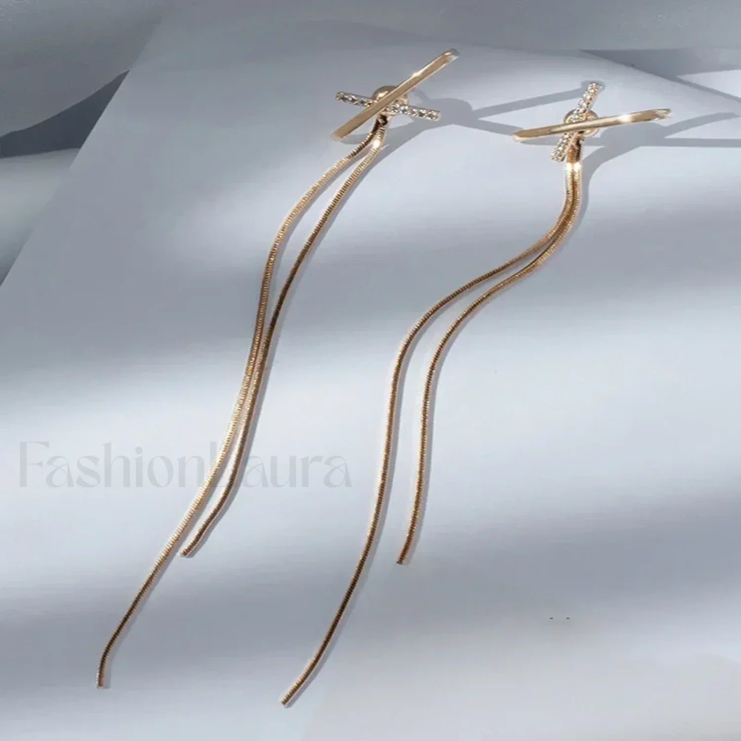 Simple Cross Long Chain Tassel Drop Gold Silver Piercing Trendy Ear Earring Gold