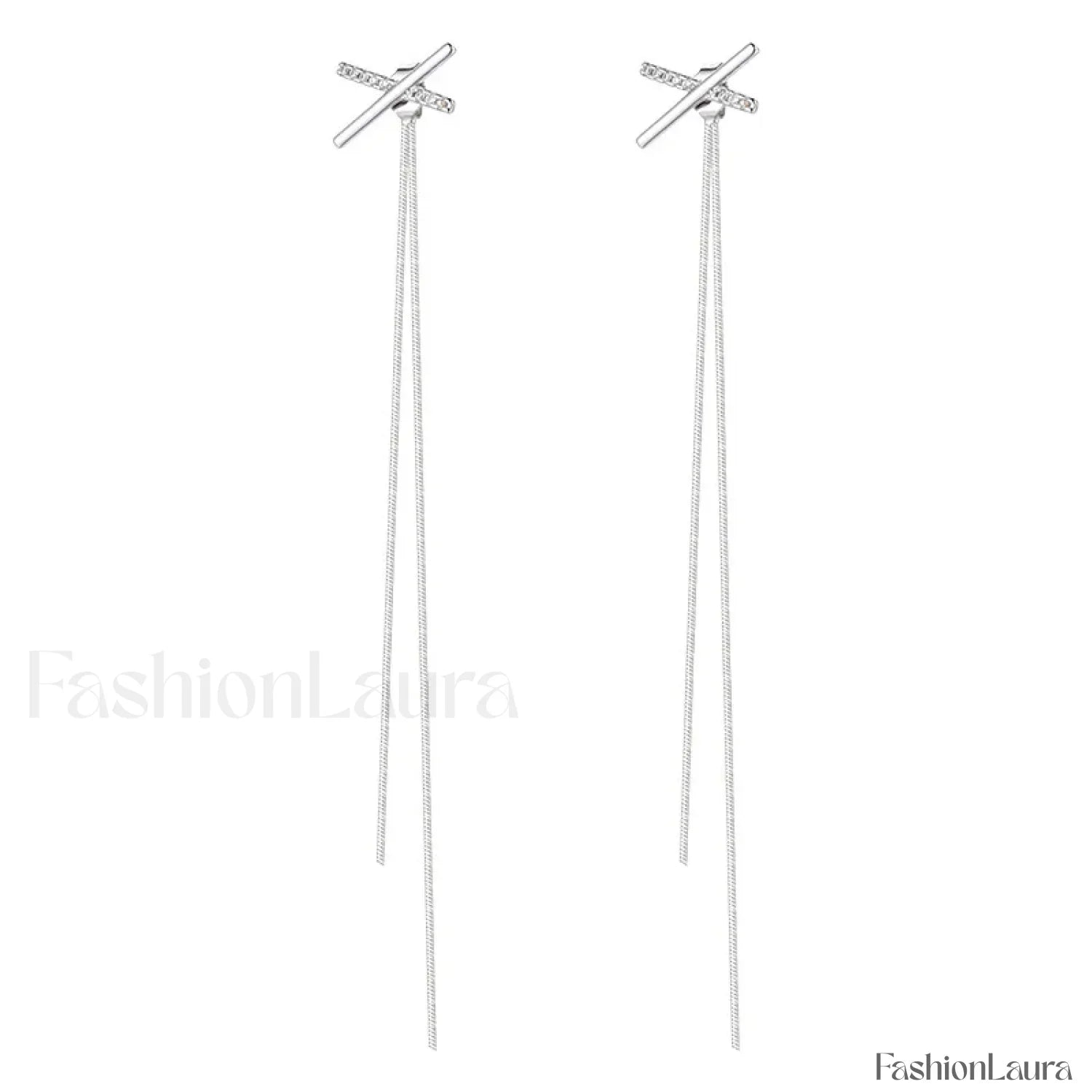 Simple Cross Long Chain Tassel Drop Gold Silver Piercing Trendy Ear Earring