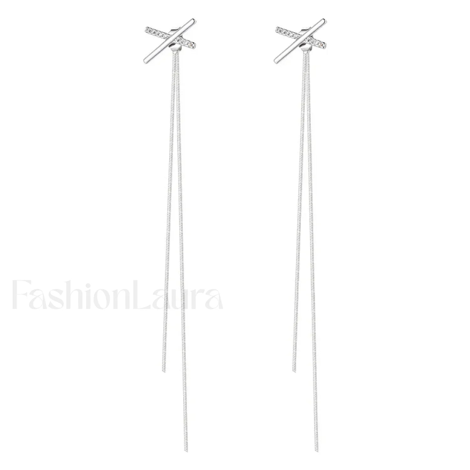 Simple Cross Long Chain Tassel Drop Gold Silver Piercing Trendy Ear Earring