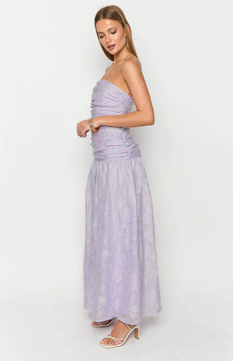 Textured Floral Strapless Ruched Bodice Drop Waist Maxi Dress 5