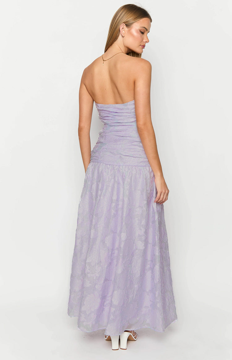 Textured Floral Strapless Ruched Bodice Drop Waist Maxi Dress 6
