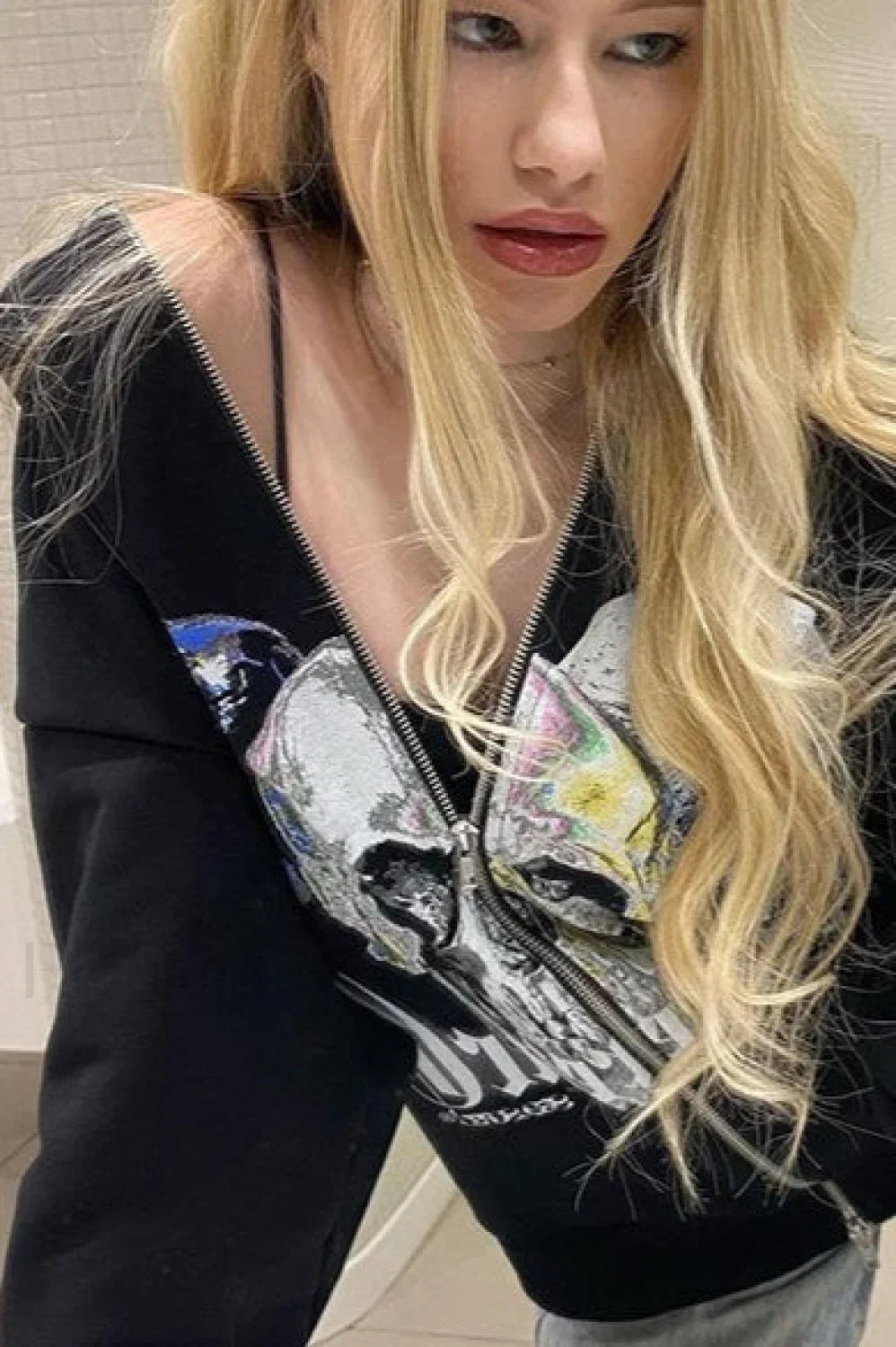 Skull Print Zipper Hoodie