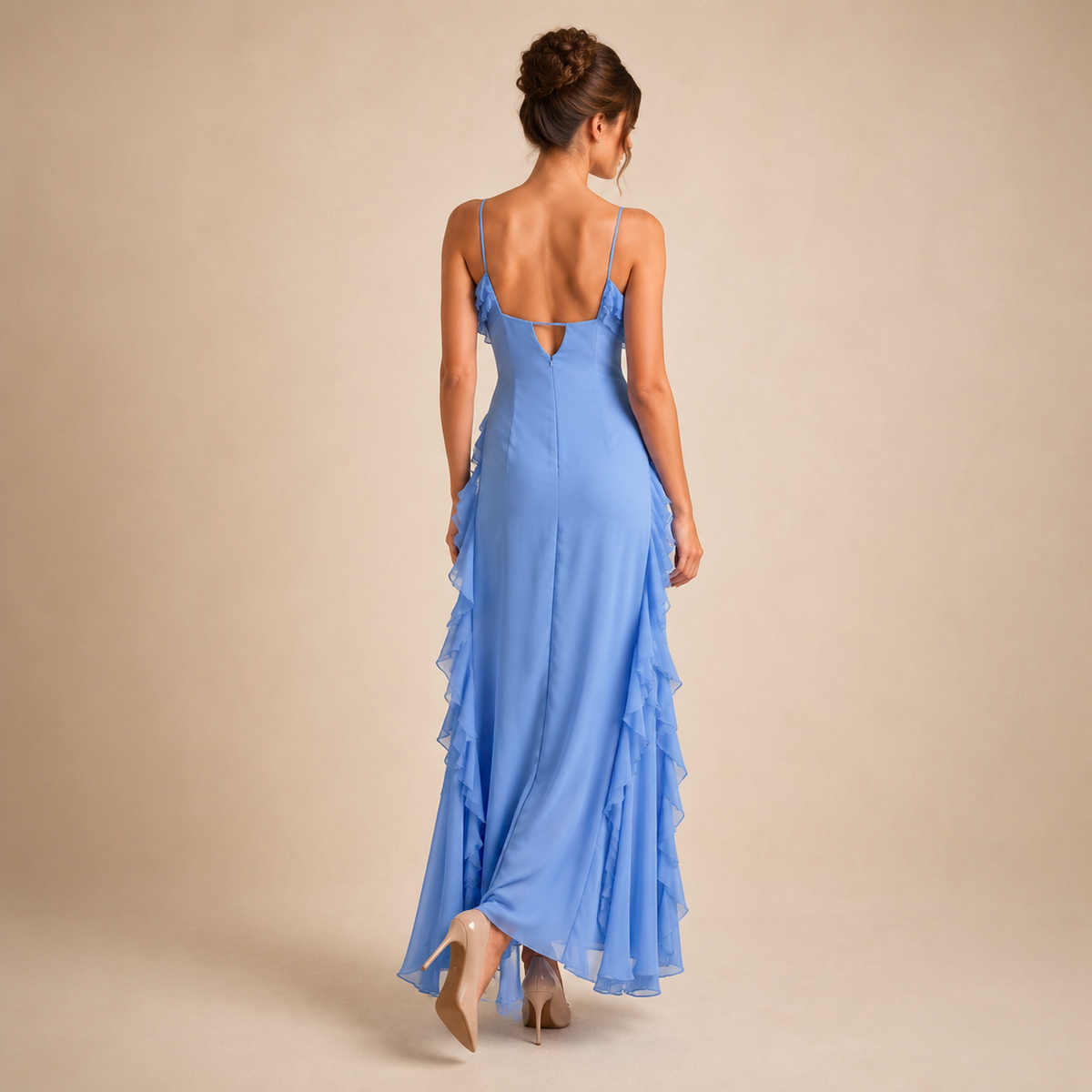 V-Neck Ruffle High Split Asymmetric Maxi Dress 3