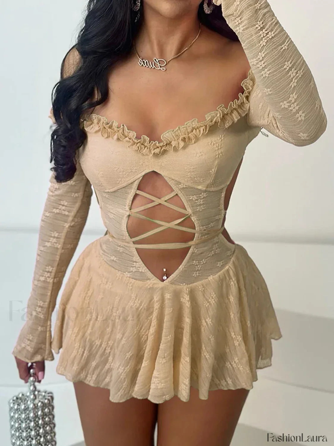 Slash Neck Bandage Mini Dress