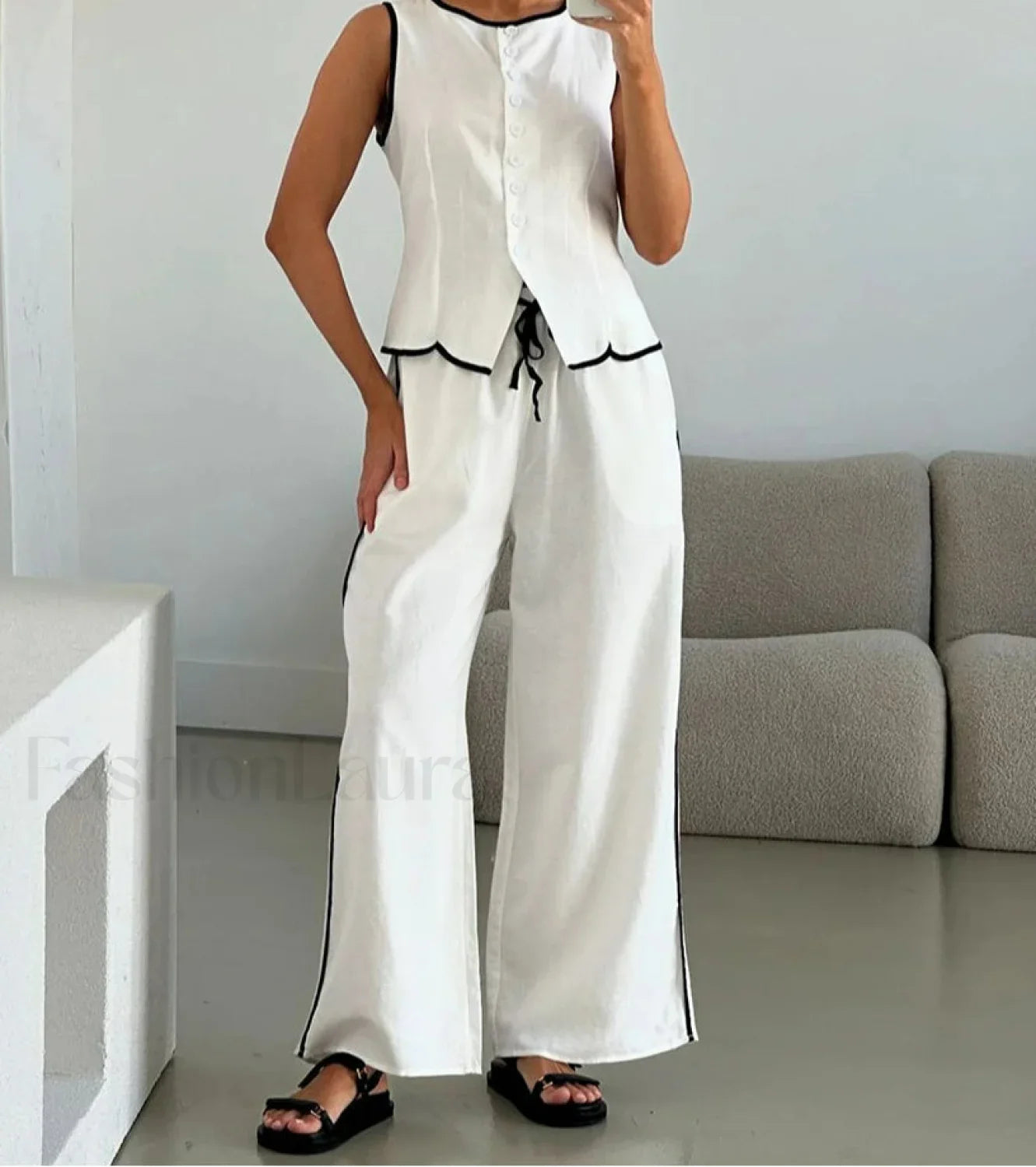 Sleeveless Crop Pajama Pants Two Piece Set