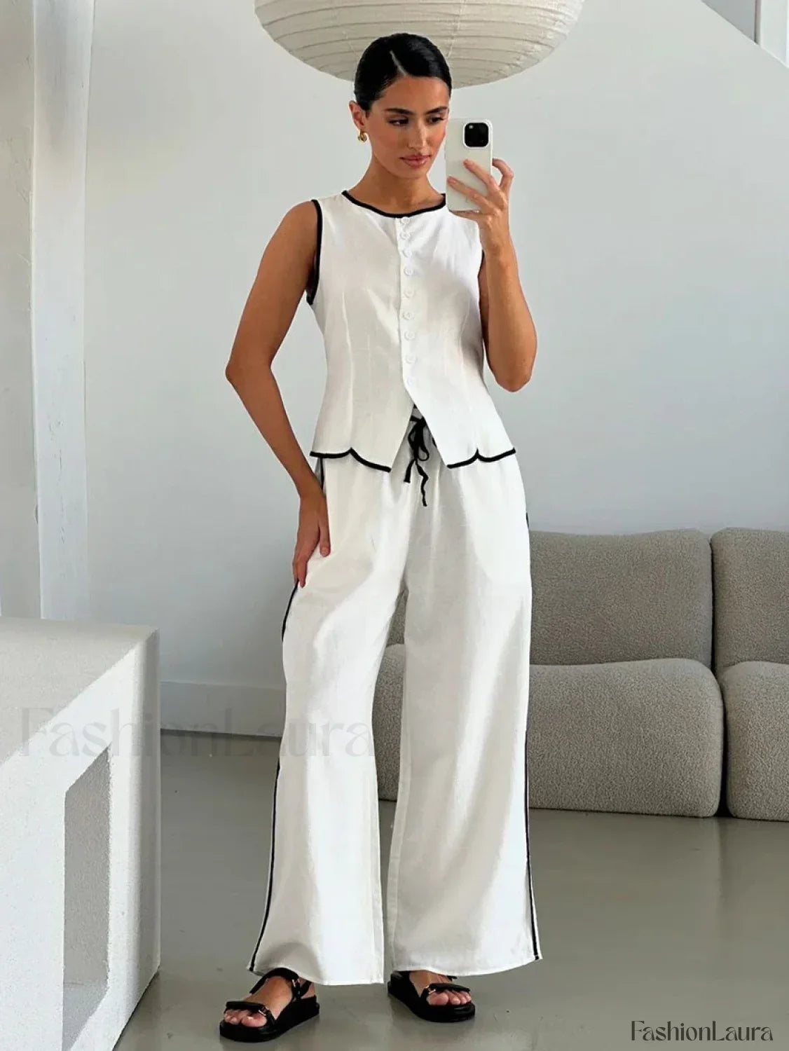 Sleeveless Crop Pajama Pants Two Piece Set