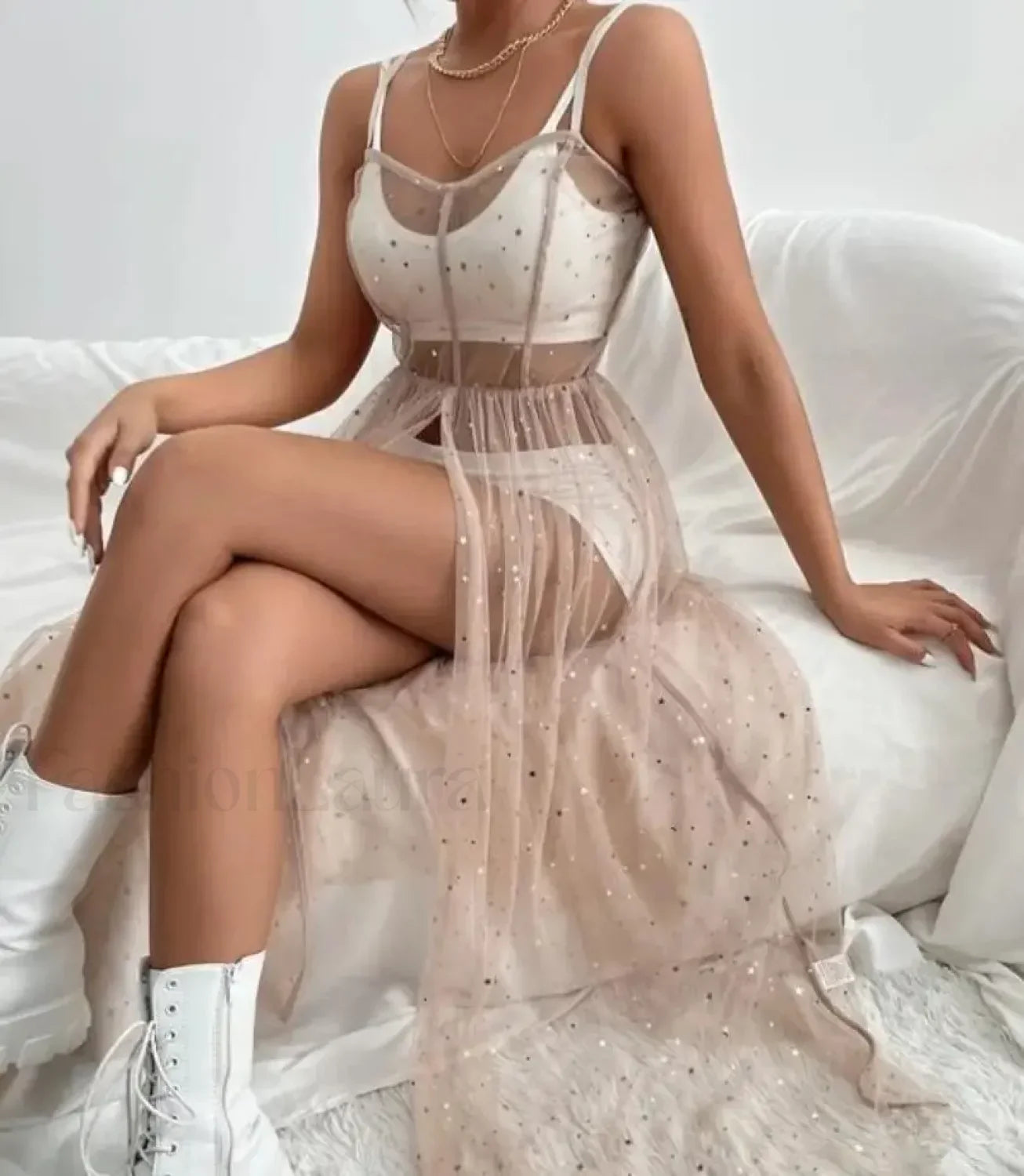 Sleeveless Sequin Split Cover Up