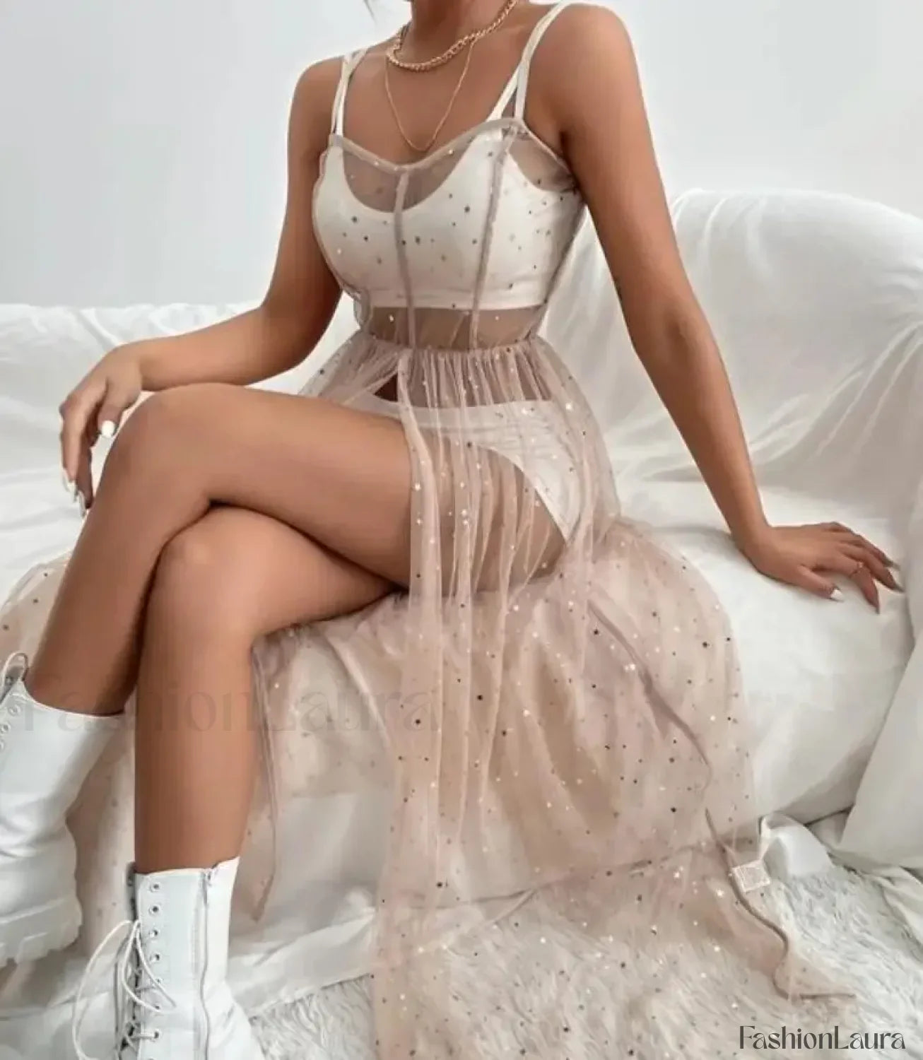 Sleeveless Sequin Split Cover Up