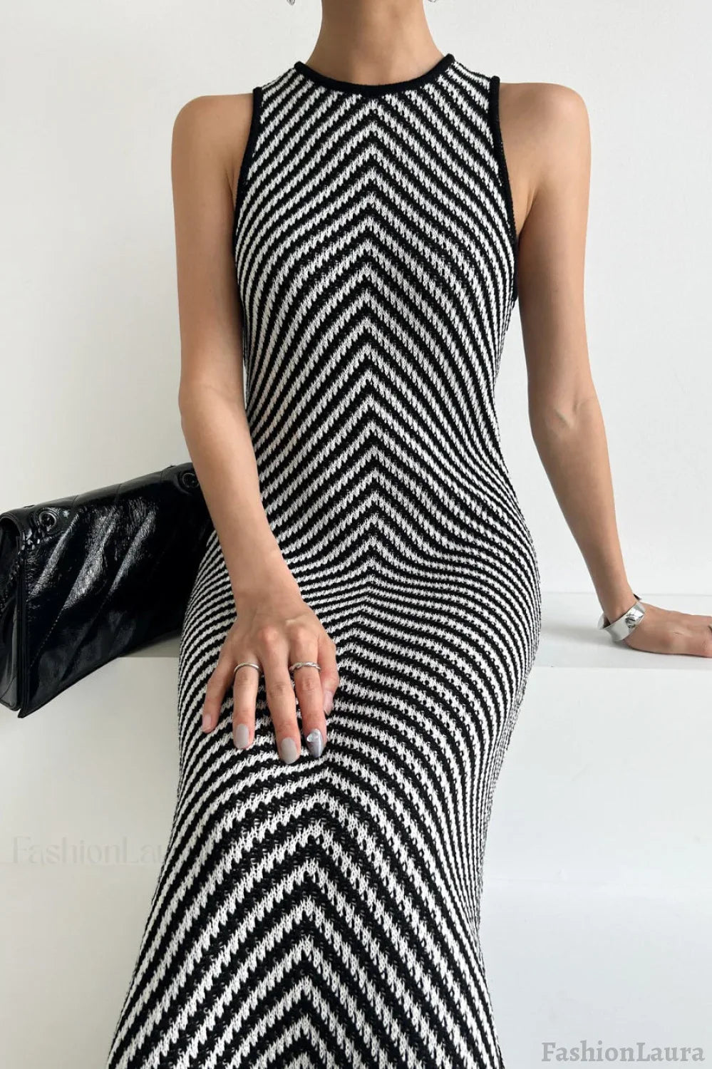 Sleeveless Striped Knit Sweater Dress
