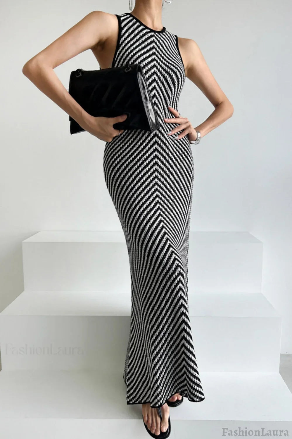 Sleeveless Striped Knit Sweater Dress