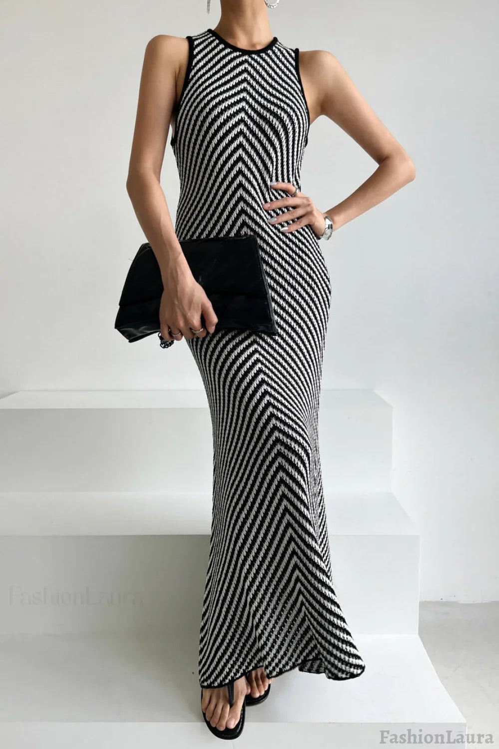 Sleeveless Striped Knit Sweater Dress