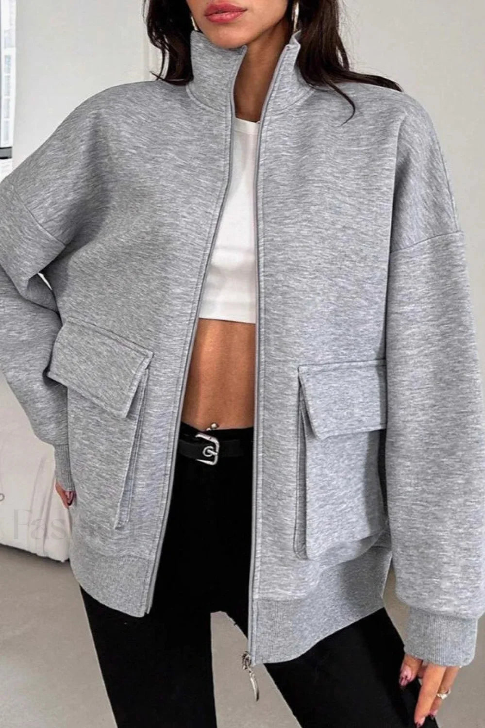 Slim Fit Casual Bomber Jacket Grey / S