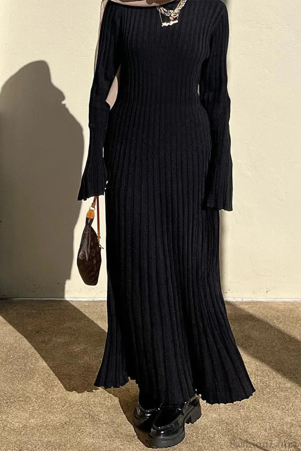 Slim Fit Crew Neck Sweater Dress S / Black