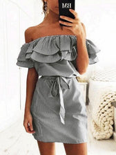 Slim fit Lace up Dress With Ruffled Stripes 3