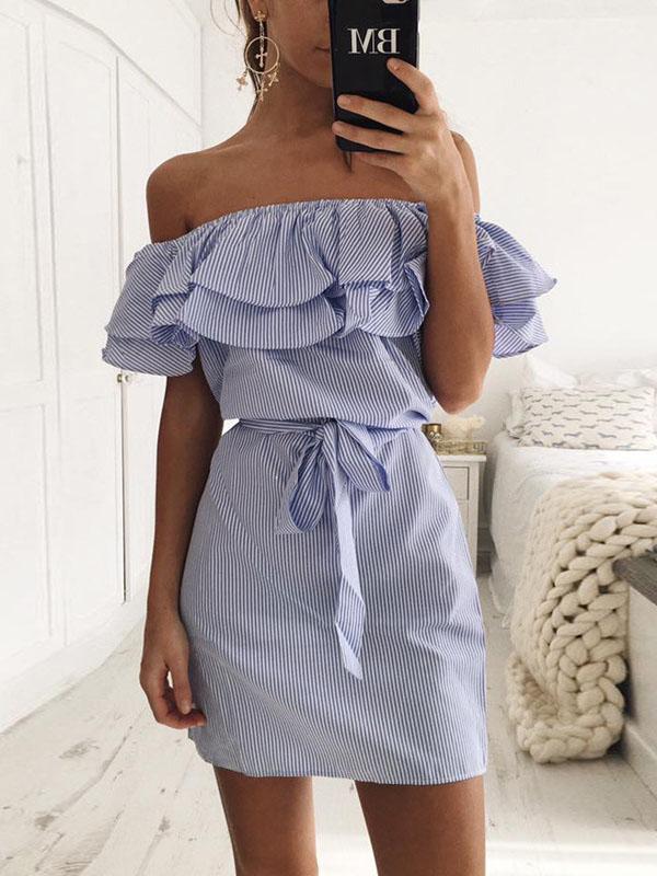 Slim fit Lace up Dress With Ruffled Stripes 2