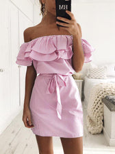Slim fit Lace up Dress With Ruffled Stripes