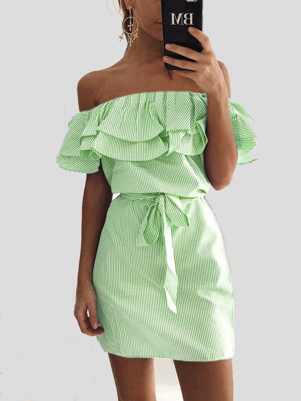 Slim fit Lace up Dress With Ruffled Stripes 4