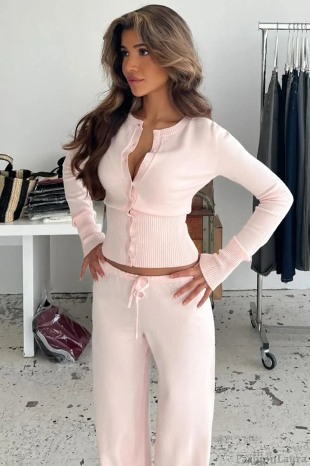 Slim Fit Long Sleeve Cardigan S / Pink