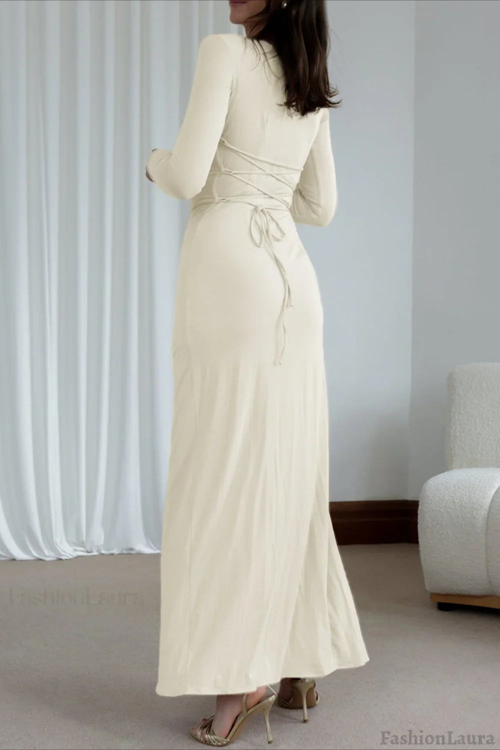 Slim Fit Pleated Long Sleeve Maxi Dress