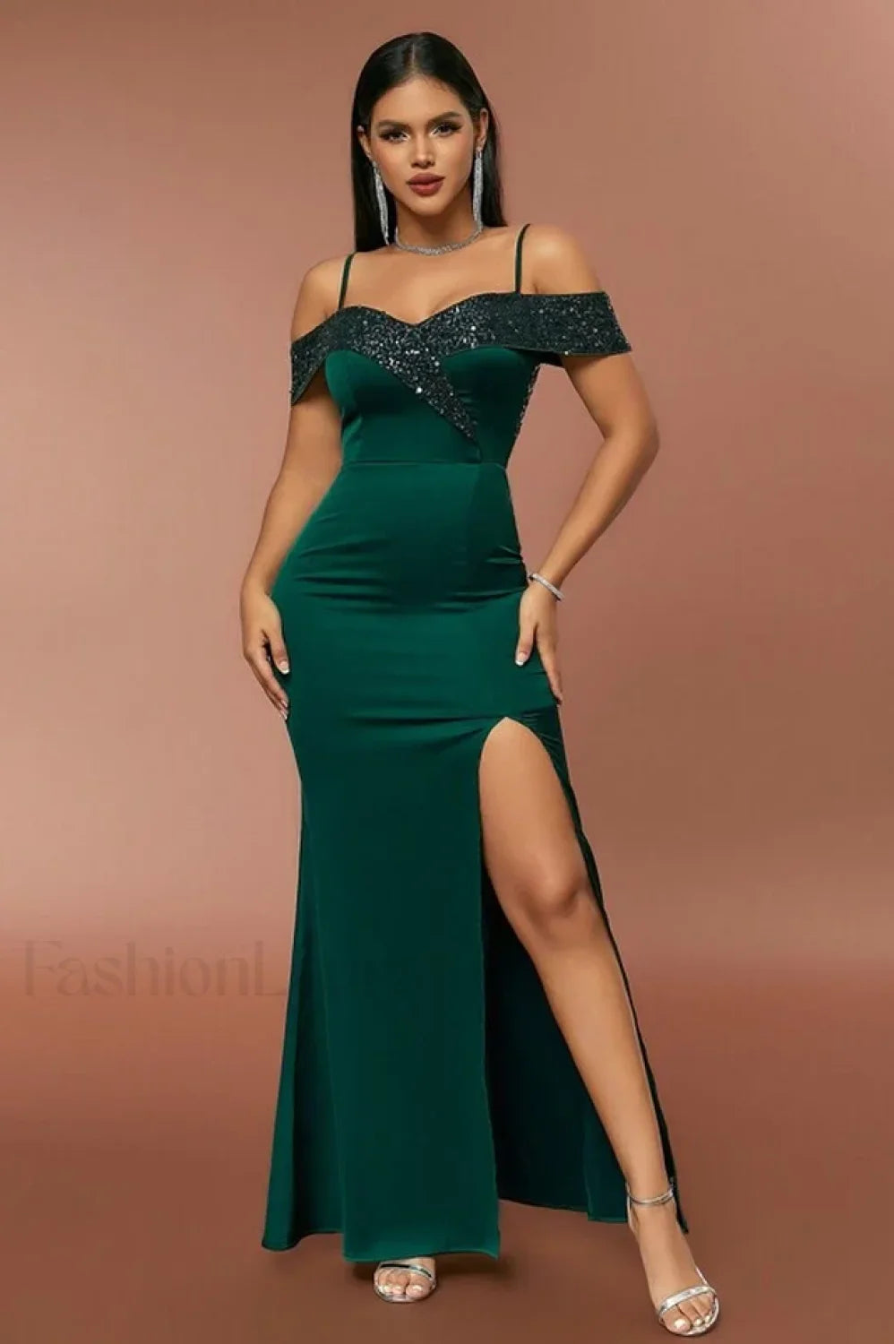 Slim Fit Spliced Charming Sequin Maxi Dress XS / Green