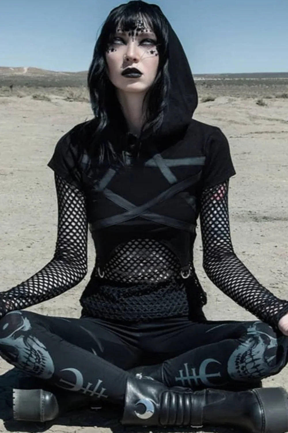 Slim Fit Star Mesh Hoodie Black / S