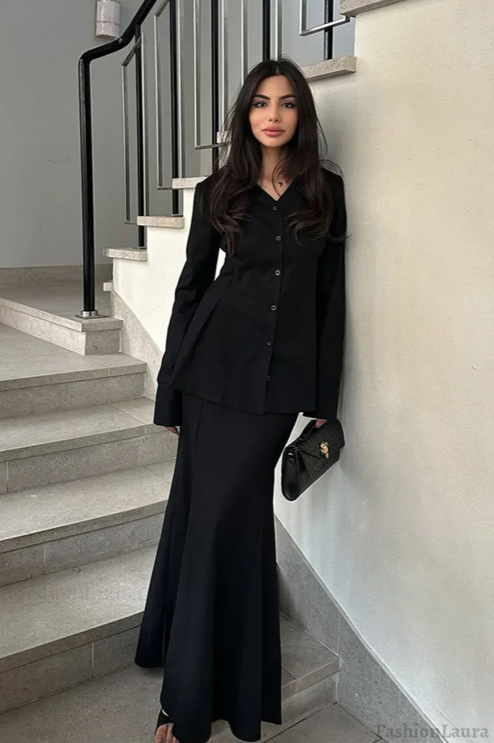 Slim Fit V Neck Blazer Two Piece Set