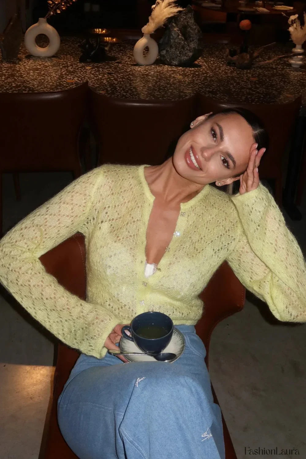 Slim Hollow Long Sleeve Single Breasted Cardigan