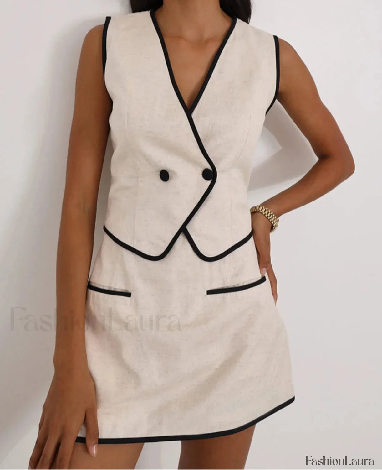 Slim Khaki Cotton Crop Shorts Two Piece Set