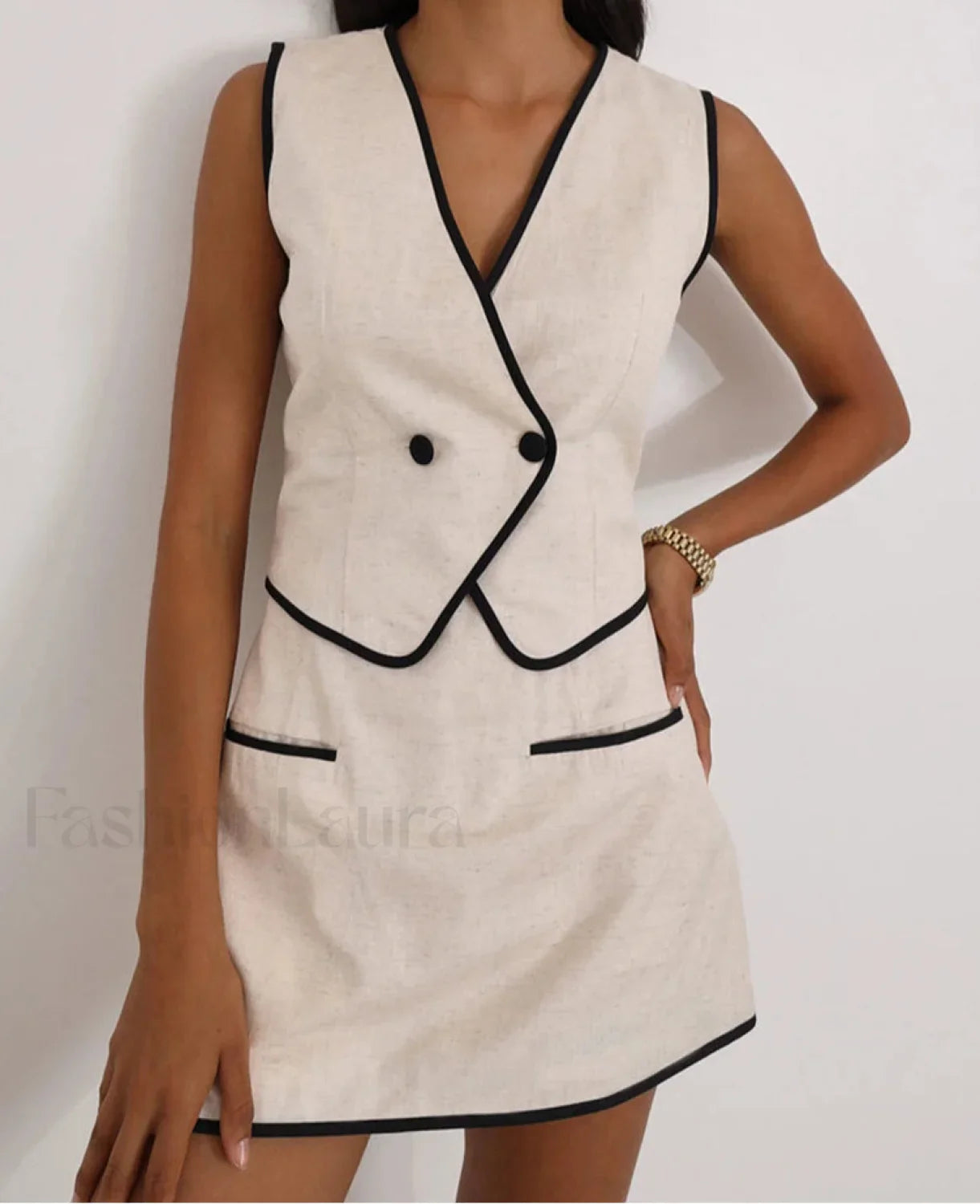 Slim Khaki Cotton Crop Shorts Two Piece Set