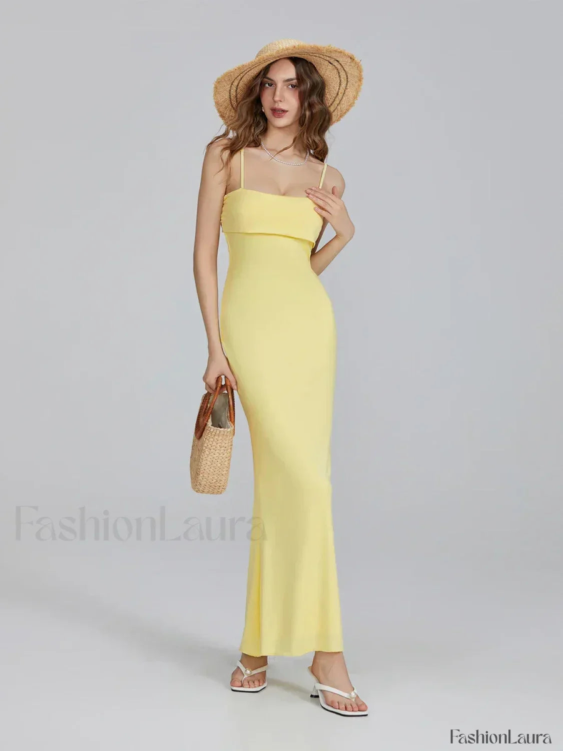 Slim Square Strap Party Maxi Dress