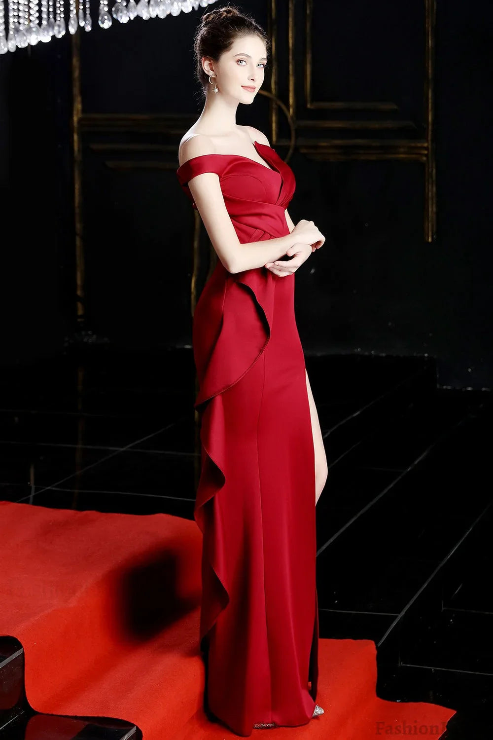 Slit Off Shoulder Mermaid Maxi Party Dress