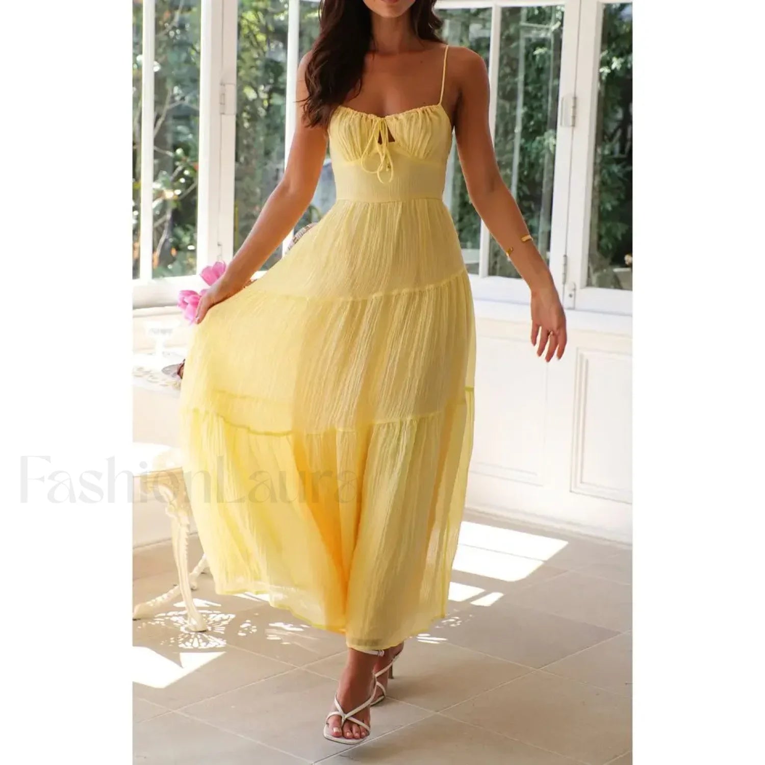 Smocked Bow-Front Midi Dress