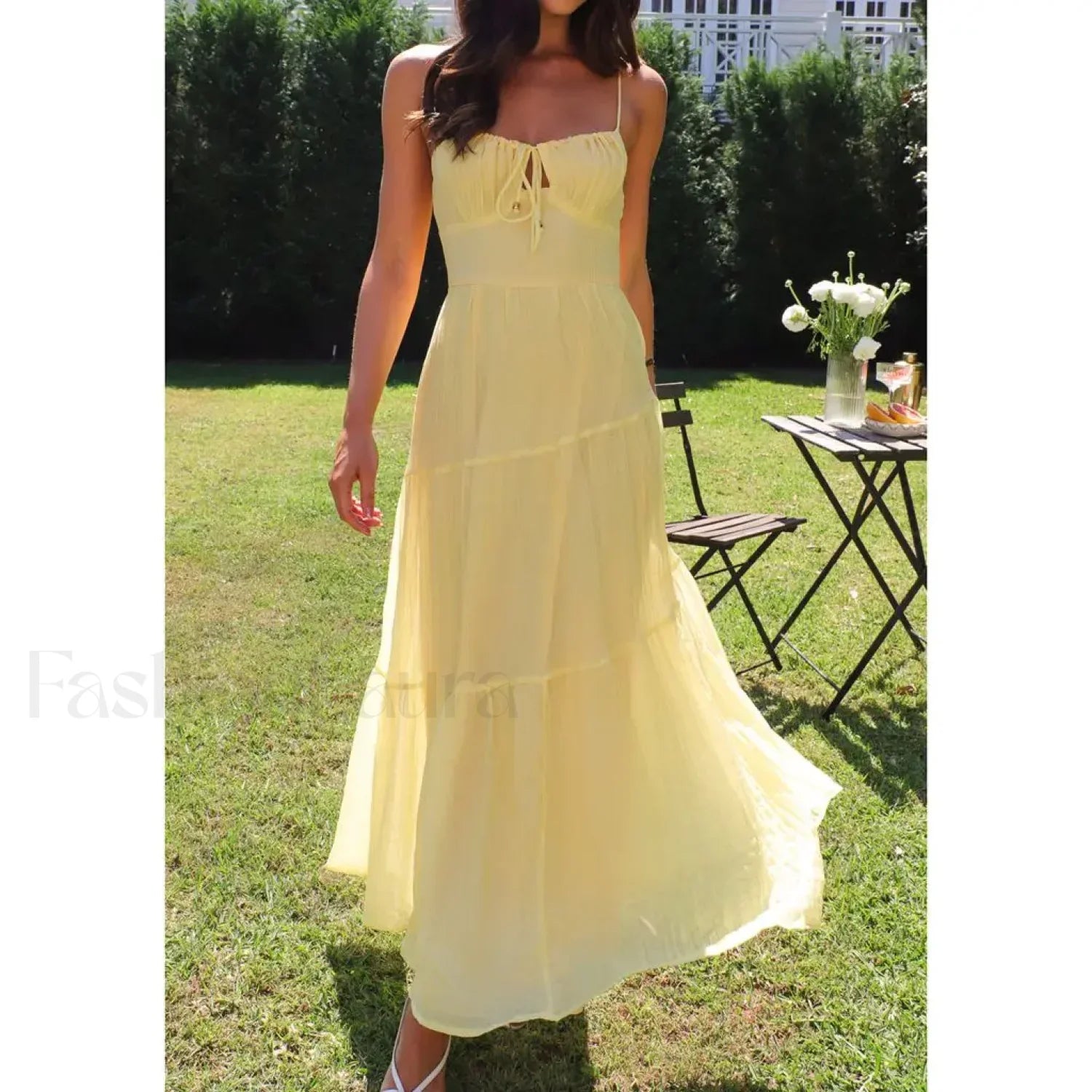 Smocked Bow-Front Midi Dress