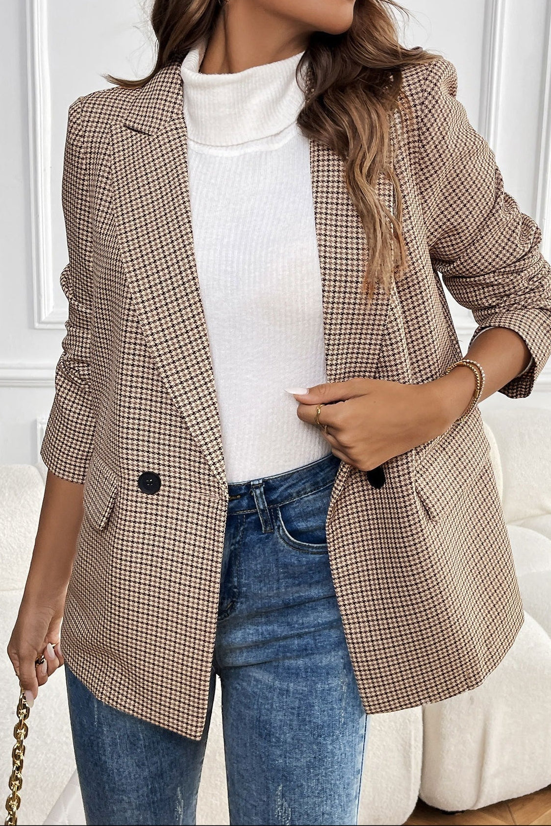 Houndstooth Double Breasted Blazer