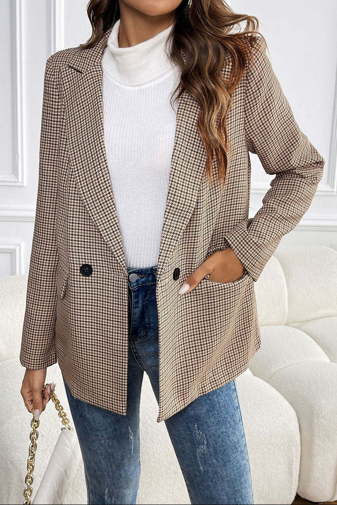 Houndstooth Double Breasted Blazer