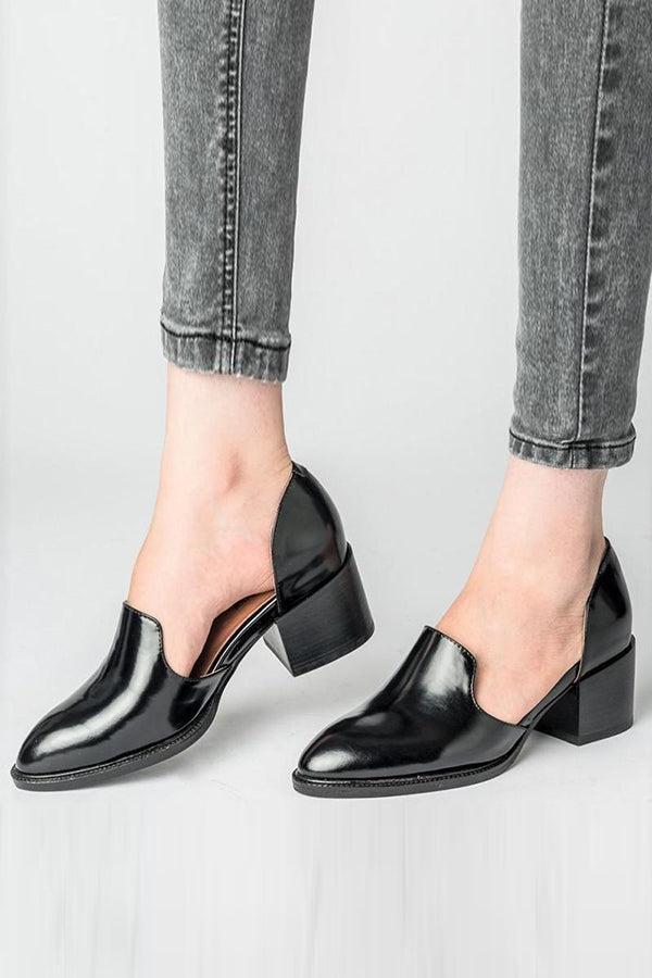 Side Cut Chunky Heel Pumps