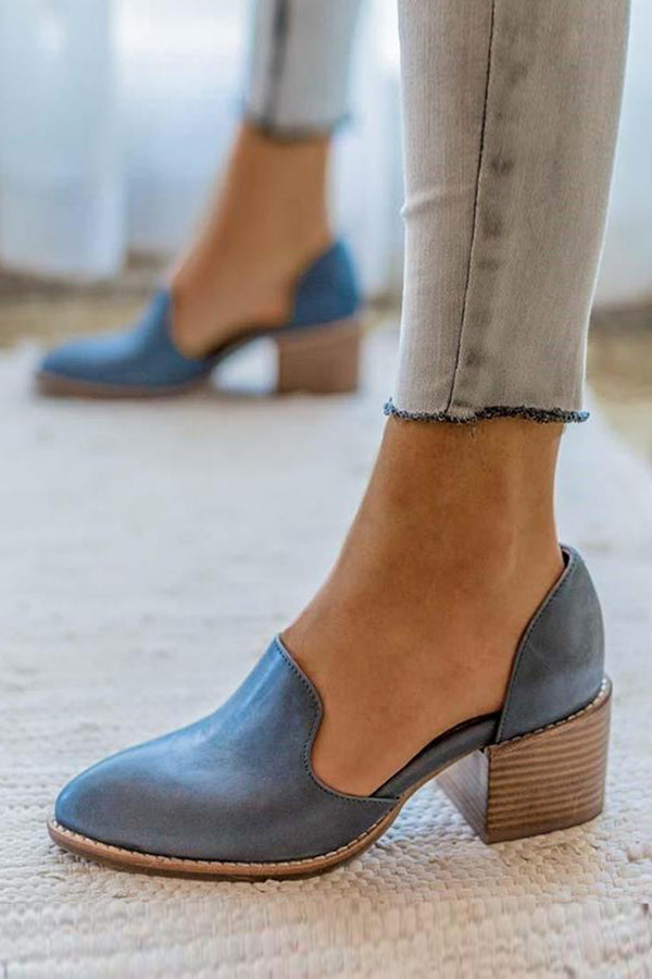 Side Cut Chunky Heel Pumps