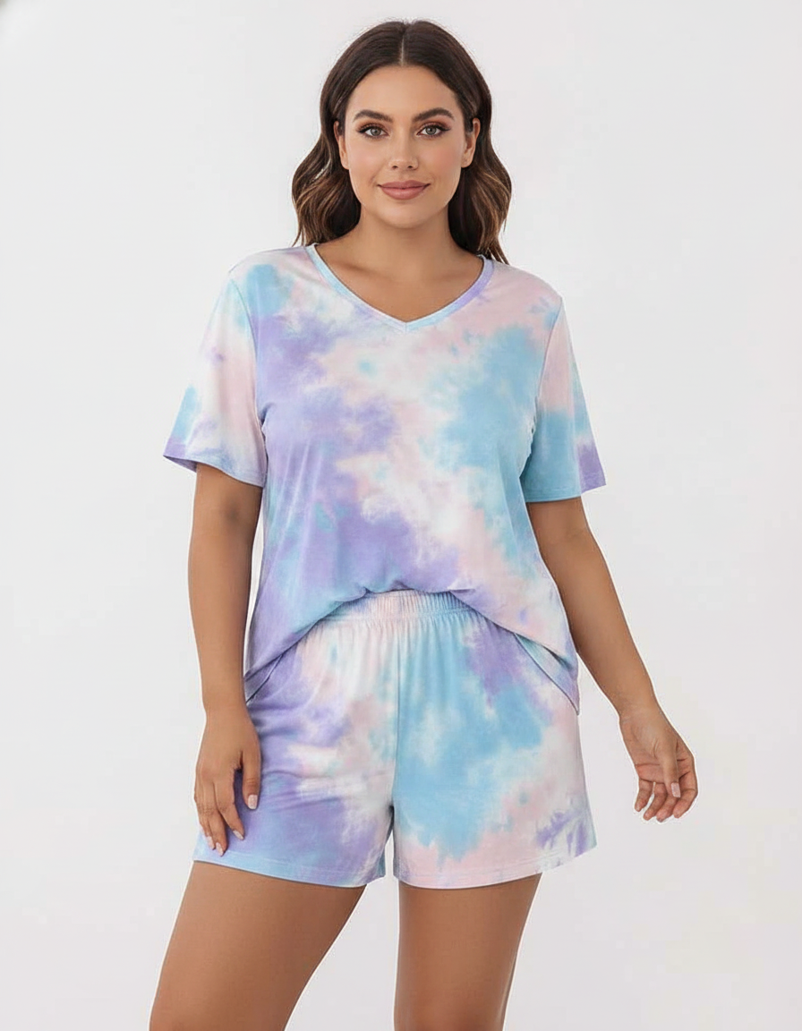 Soft-Stretch Tie-Dye Pajama Set for Women | Comfortable Loungewear wit