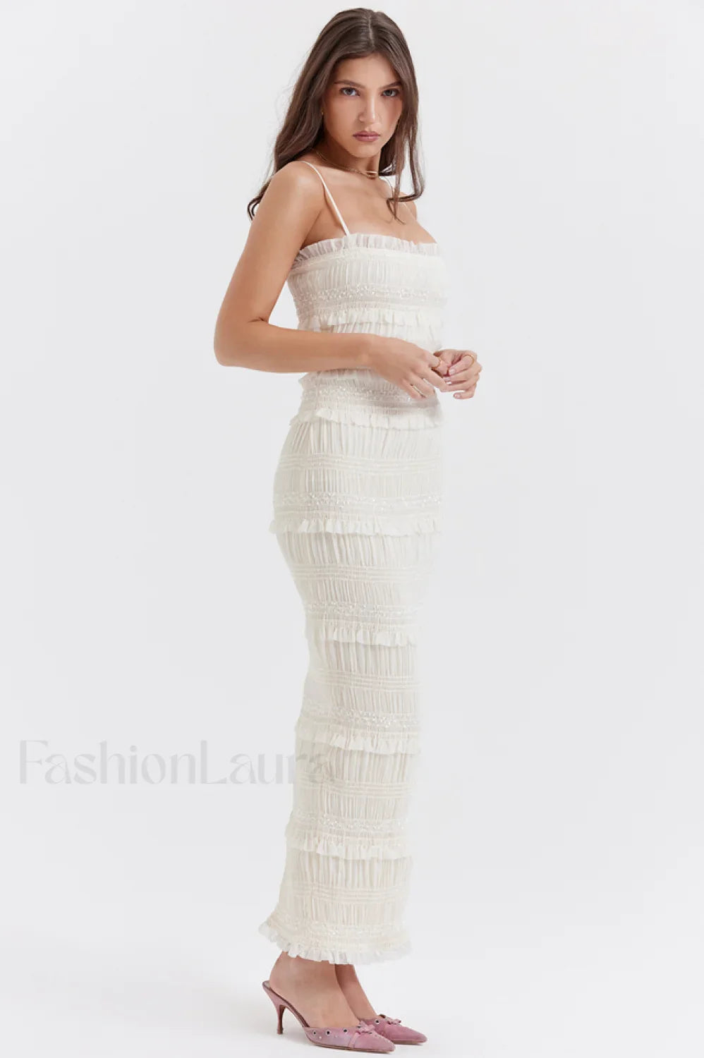Solana Ivory Sequin Charming Pleat Maxi Dress