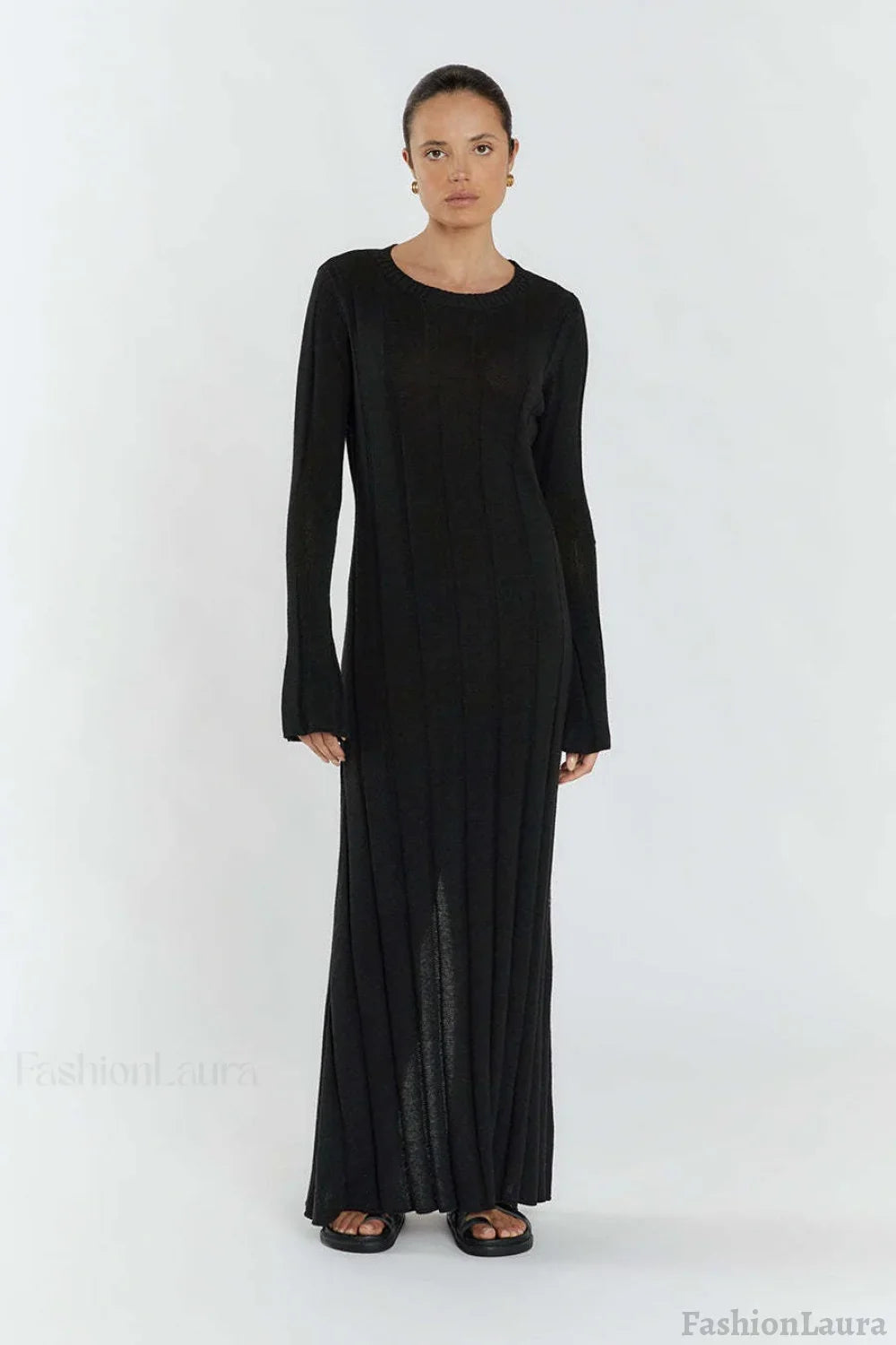 Solid A Line Maxi Sweater Dress S / Black