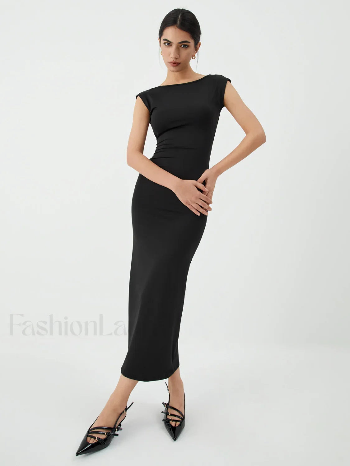 Solid Backless Graceful Midi Dress