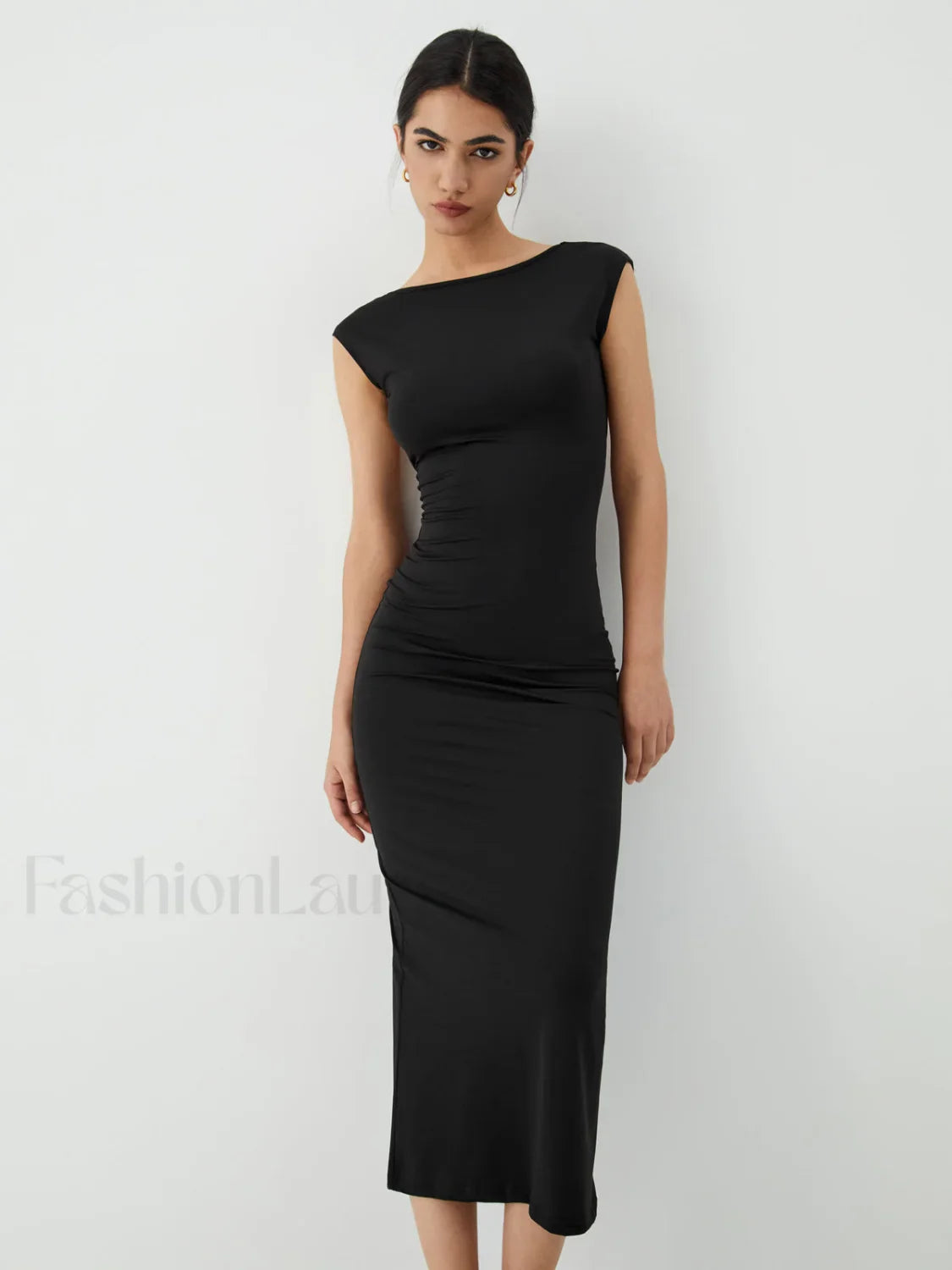 Solid Backless Graceful Midi Dress
