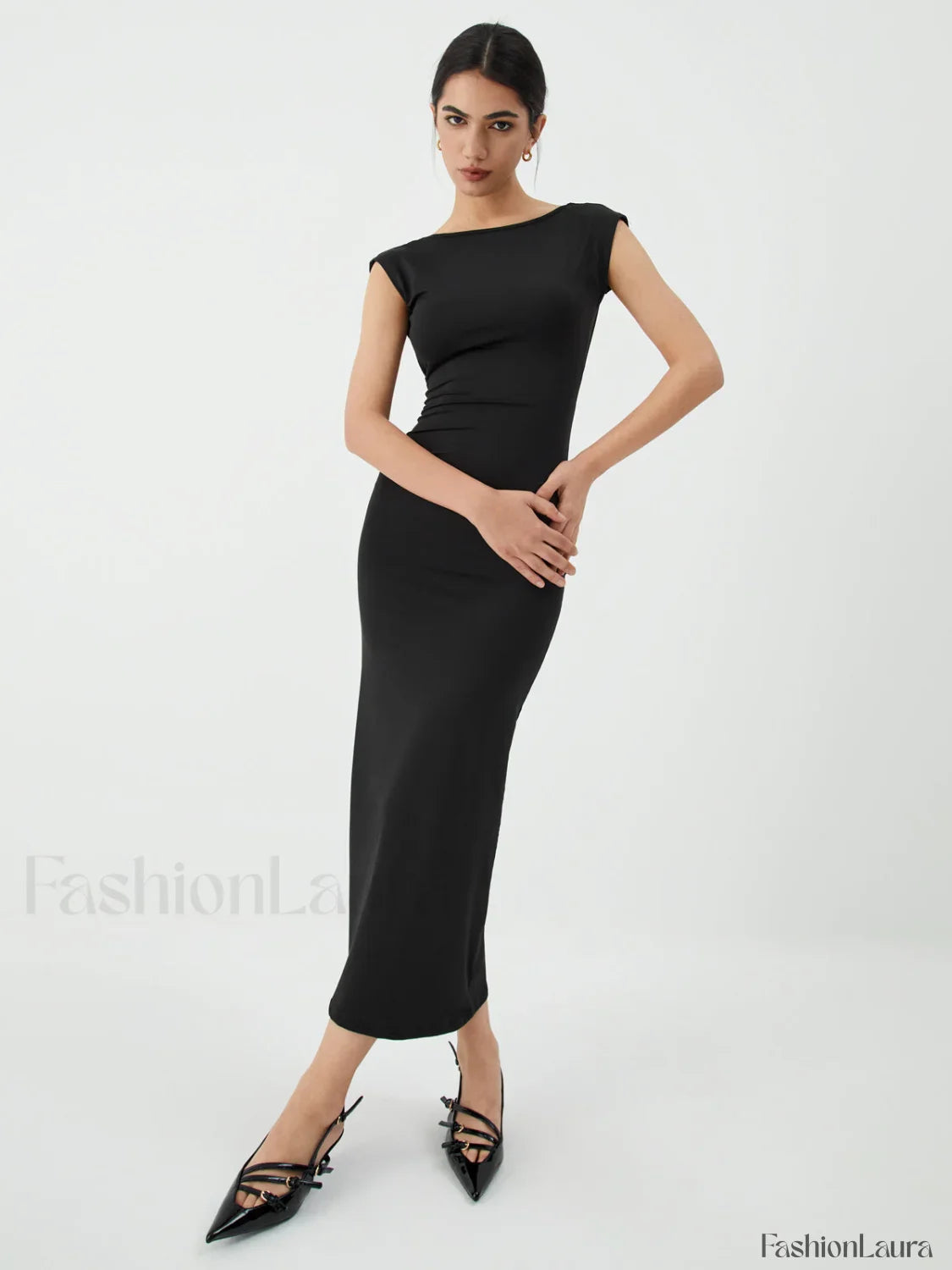 Solid Backless Graceful Midi Dress